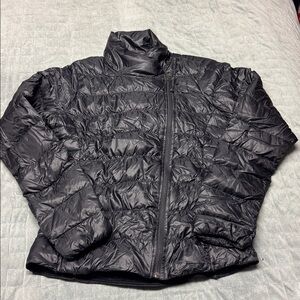 Athleta Down Puffer Jacket, Moto, Asymmetrical Zipper, Black, Size S